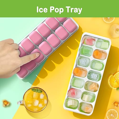 Miniatura 4 de Bandeja para cubitos de hielo, bandeja de hielo de silicona con tapa apilable y resistente a derrames, bandejas de cubitos de hielo de fácil