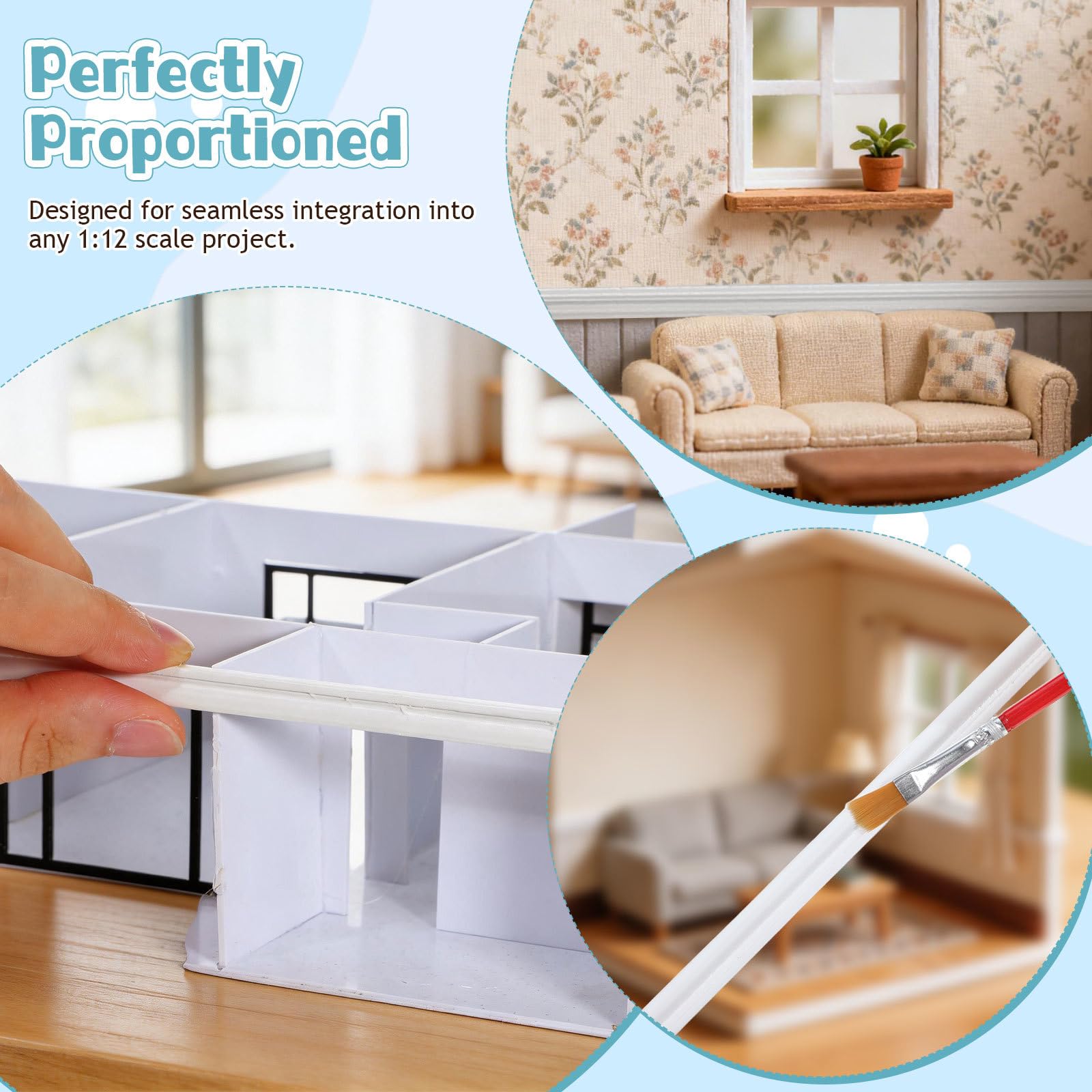 Kisangel 12pcs miniatura casa delle bambole, scala 1:12 bianco legno