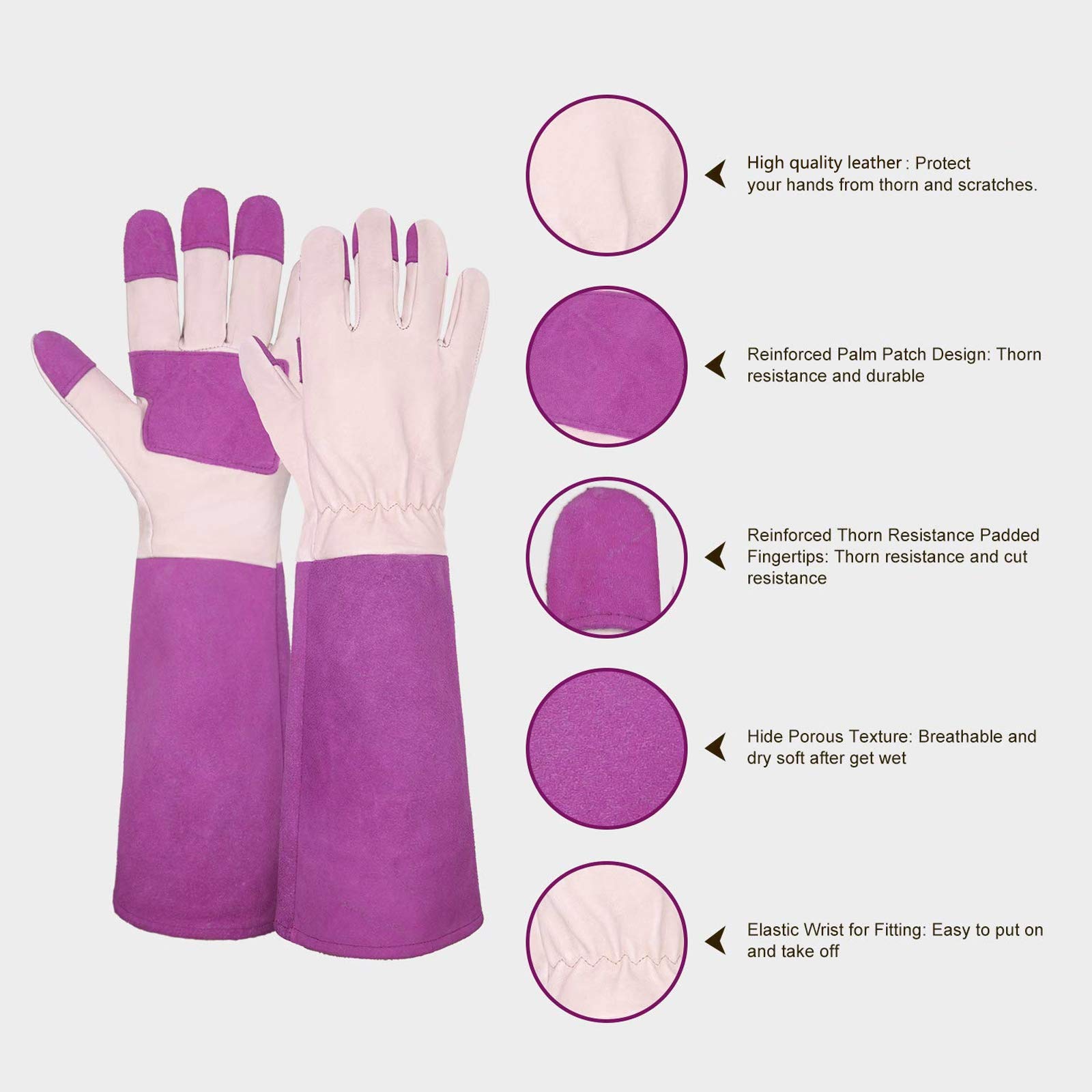 Guanti Da Giardinaggio Lunghi Uomini/Donne - Palmo In Pelle Sintetica, 37x15 Cm - Foto 4