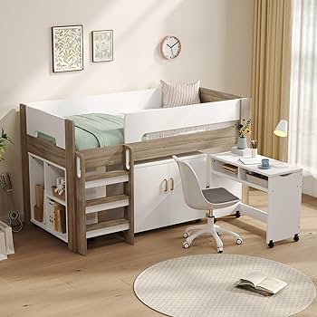 Amazon｜システムベッド ロフトベッド 木製 デスク 本棚 机付き