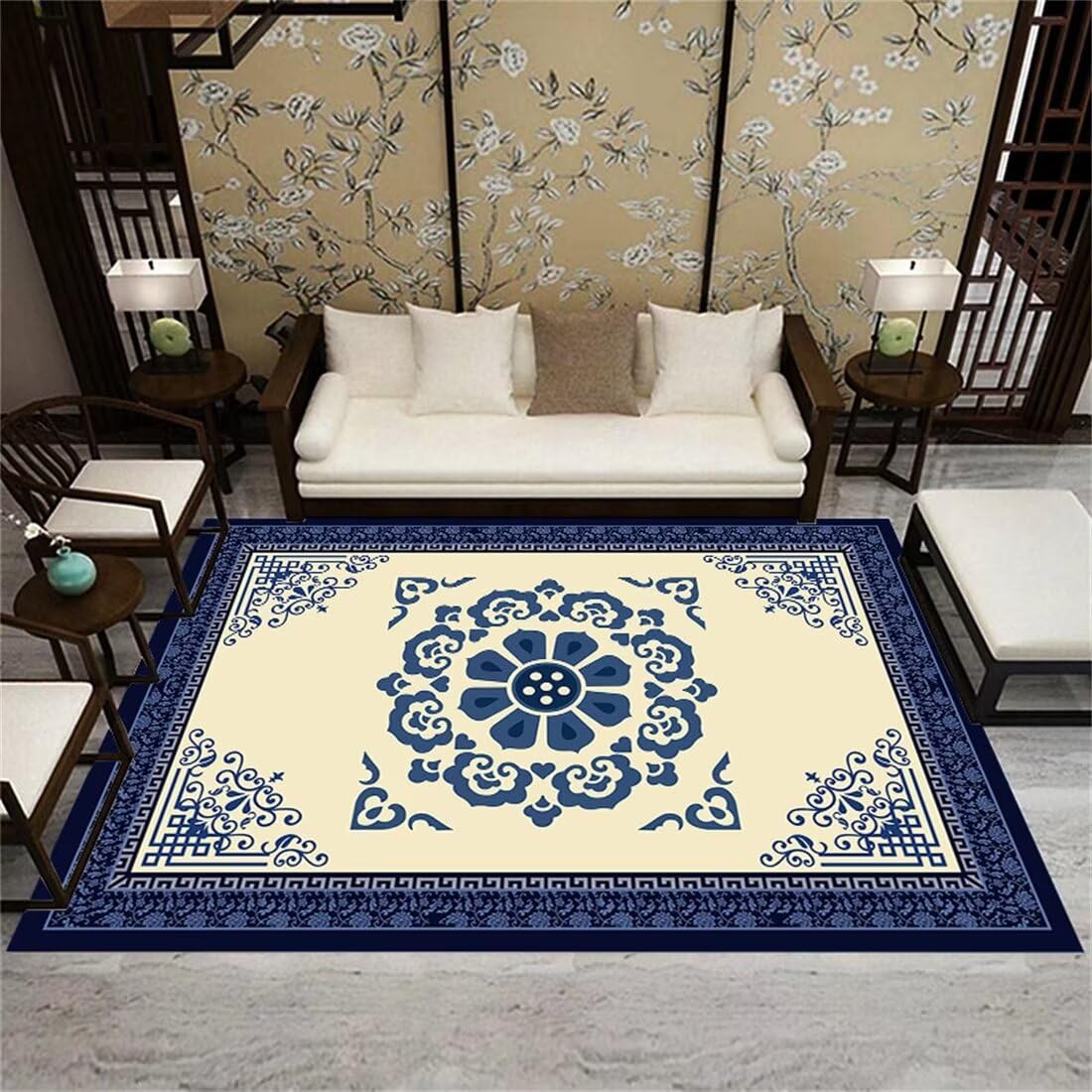 Tapis enfant bleu lavable en machine pour une chambre saine au style chinois