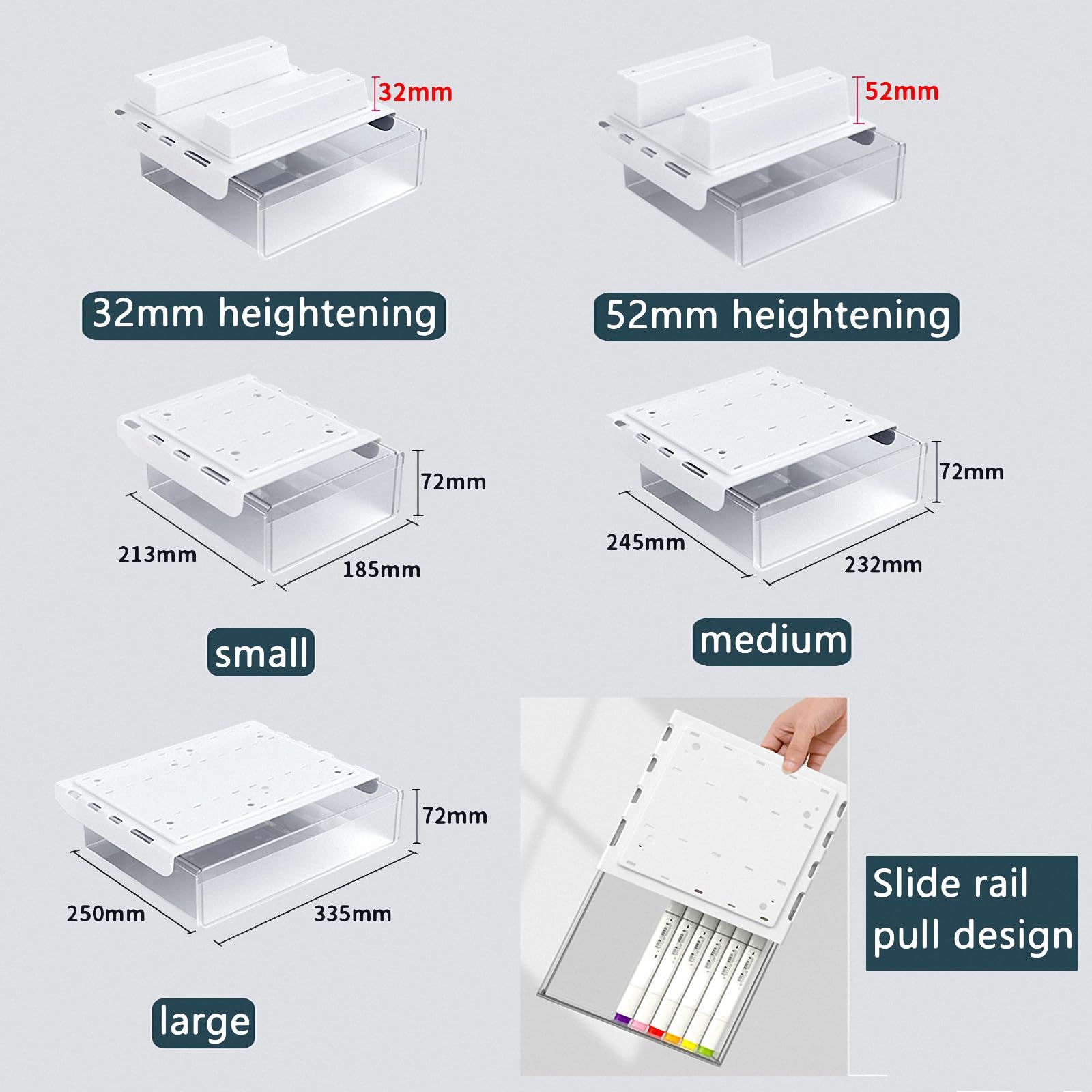 Under Desk Der nizer - Vassoio pop-up autoadesivo nascosto per scrivania, bianco, dimensioni 18,5 cm e 33,5 cm, perfetto per riporre oggetti e uffici domestici