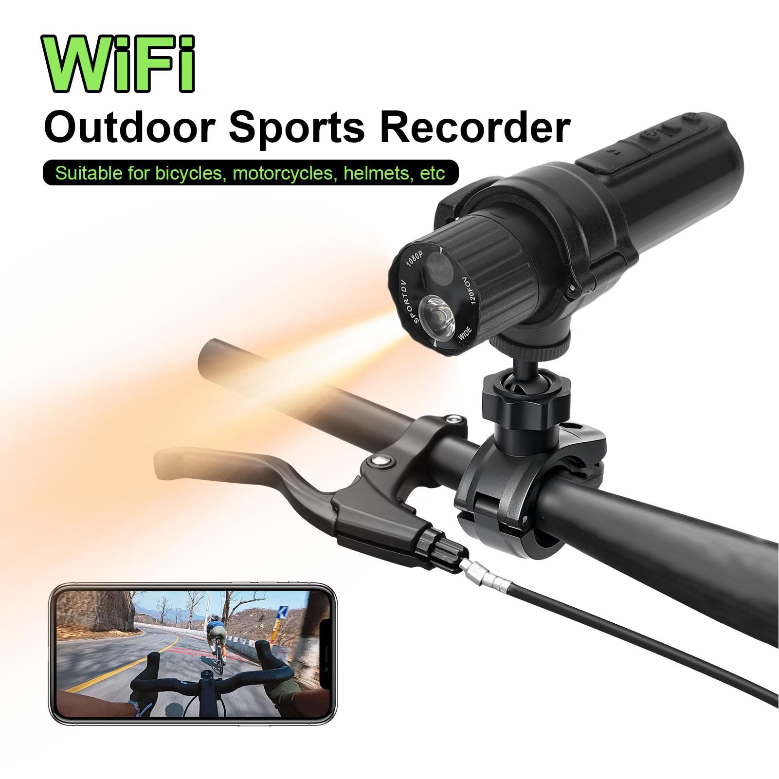 Garsent Kamera Hełmowa, Kamera Sportowa Antyokręta z Mikrofonem HIFI, WiFi 4K 140 ° Kąt Wodny Motocyklowy Rower Motocyklowy Przednia Kamera na Desce Rozdzielczej z Lekkim Wspornikiem na