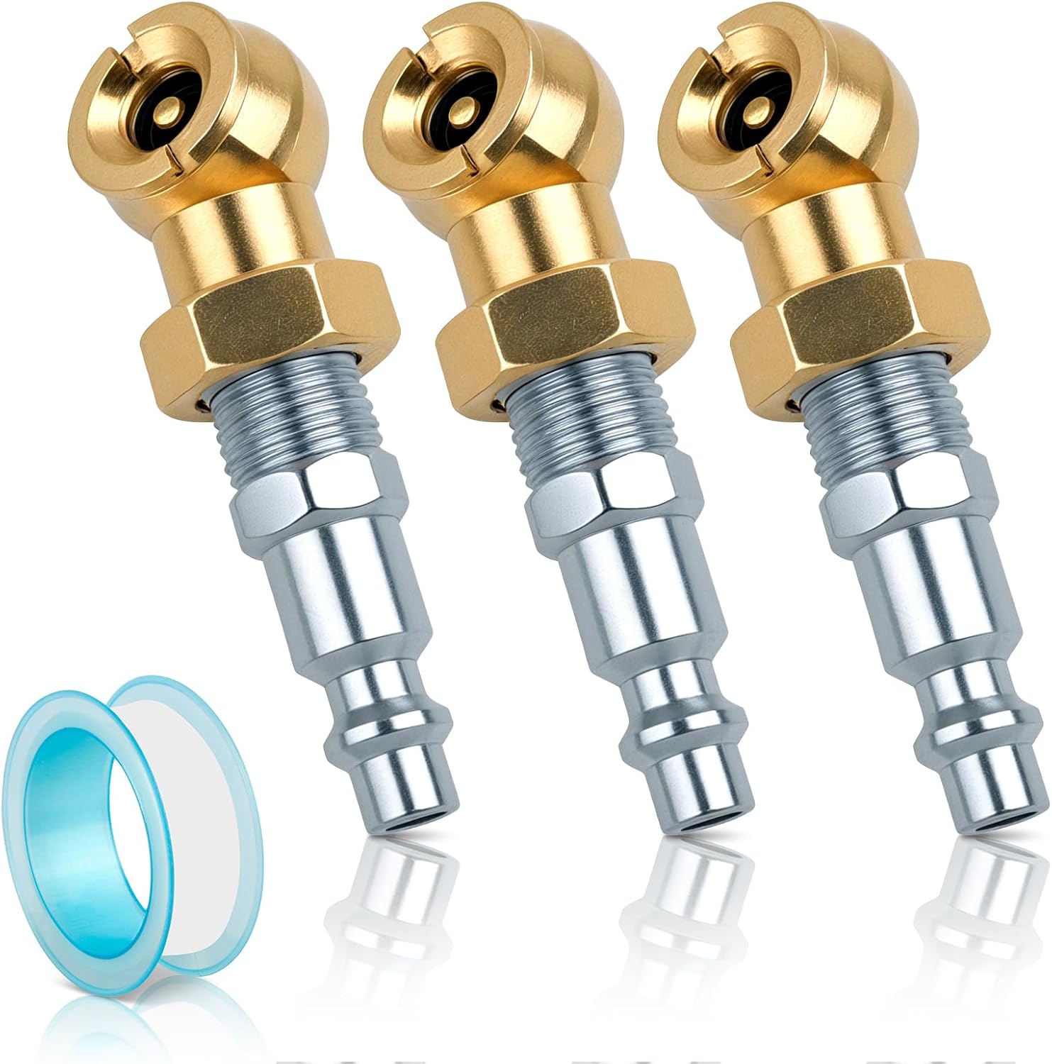 3 Pack Ball Foot Air Chuck 1/4" FNPT Closed Flow Tire Chucks Inflator Nozzle w/Air-Chuck Quick Connect for Tire Inflator Gauge Air Compressor Attachments