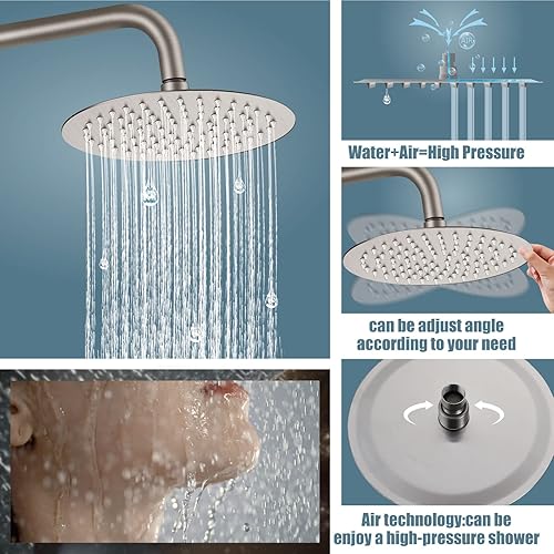 Miniatura 3 de Aolemi Grifo de ducha al aire libre SUS304 plateado lluvia de acero inoxidable de 8 pulgadas con rociador de mano, juego de ducha combinado de 3