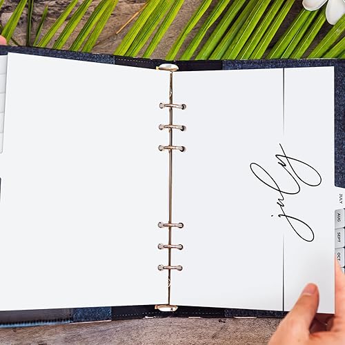 Miniatura 8 de Divisores de índice de carpeta mensual A5 con pestaña de índice mensual, tarjetas de papel de 6 agujeros para carpetas A5 de 6 anillos (6 agujeros,