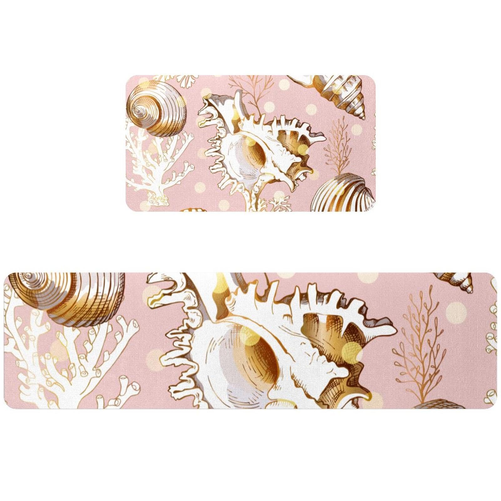 Tapis de cuisine antidérapant et lavable à motif corail (set de 2)