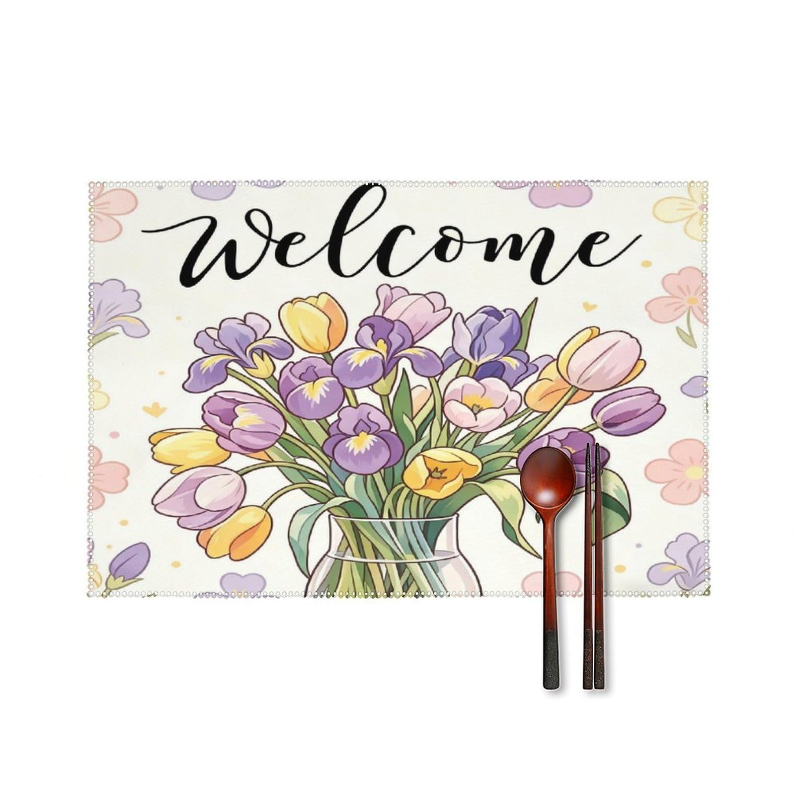 Fekiloot Style Flowers Colorlife Placemats Set Of 6,Table Mat