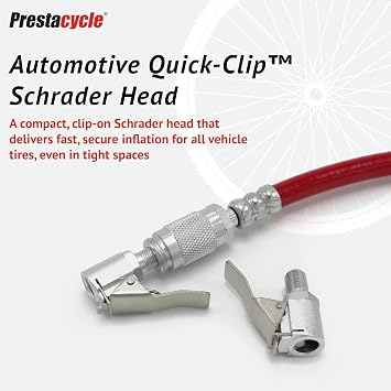 Prestacycle Automotive Quick-Clip Schrader Head - Nickel-Plated 6061-T6 Alloy, Quick & Accurate Seal, Lightweight, Durable, Ideal for Vehicle Tires, Low-Profile Rims, Bicycles, Trucks & SUVs