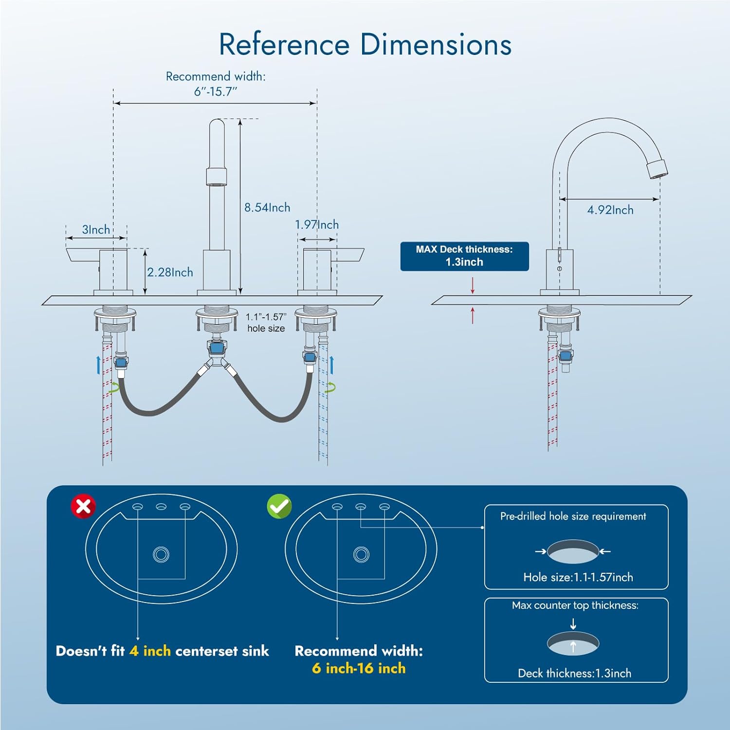 Bathroom Sink Faucet 3 Hole, 8 Inch Widespread Bathroom Sink Faucet with 2 Handles, Pop-up Drain & Hair Catcher Included for Vanity RV Farmhouse Sink, Brushed Nickel - Image 8