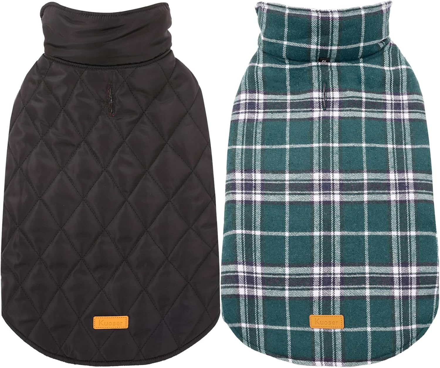 Kuoser Warm Dog Coat, Reversible Dog Jacket Waterproof Dog Winter Coat British Style Plaid Dog Clothes Pet Dog Cold Weather Coats Cozy Snow Jacket Vest for Small Medium Large Dogs Green XL Green X-Large (Pack of 1)