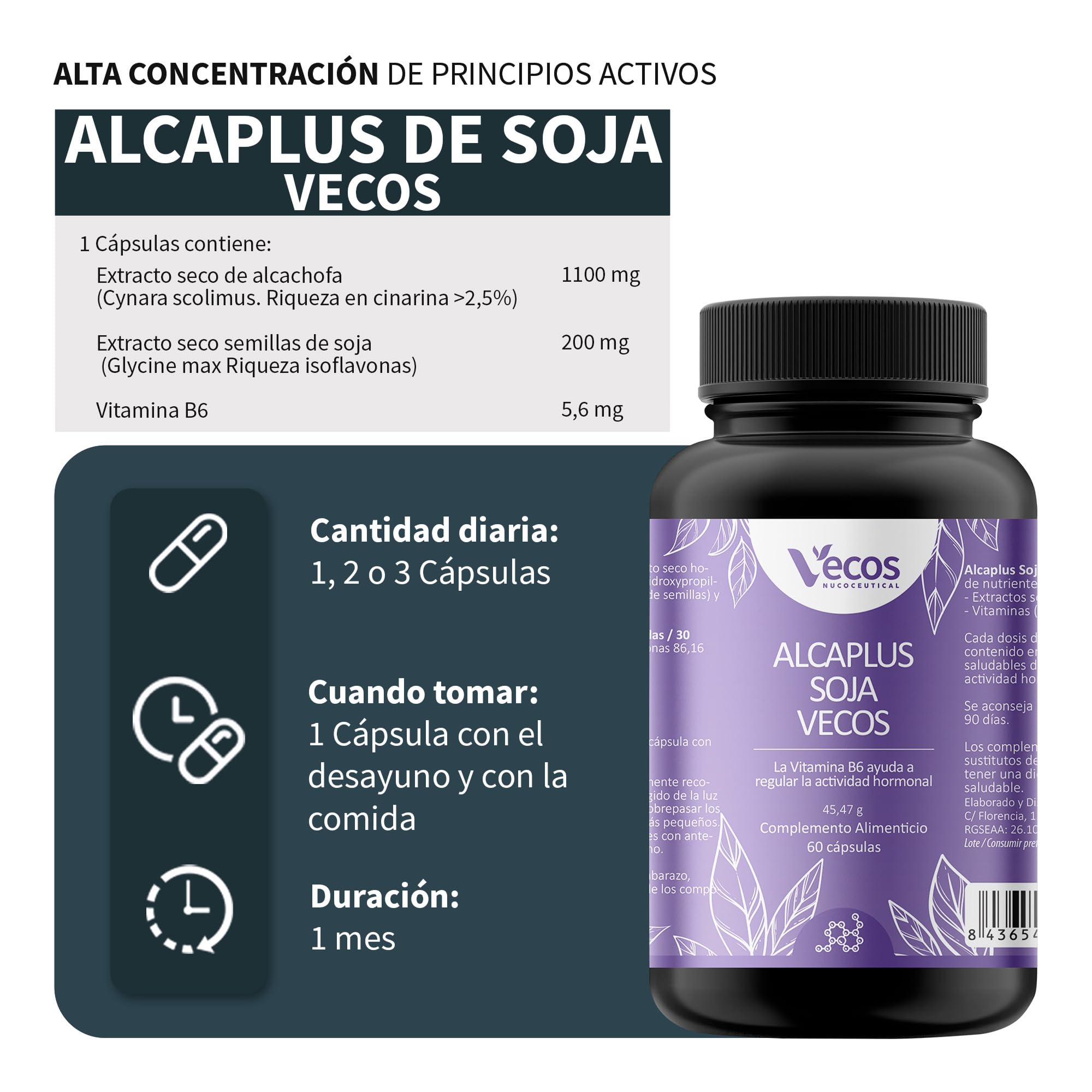 120 Cápsulas Isoflavonas de Soja + Extracto de Alcachofa - Soja - Ayuda a Combatir los Signos de la Menopausia - Propiedades Depurativas
