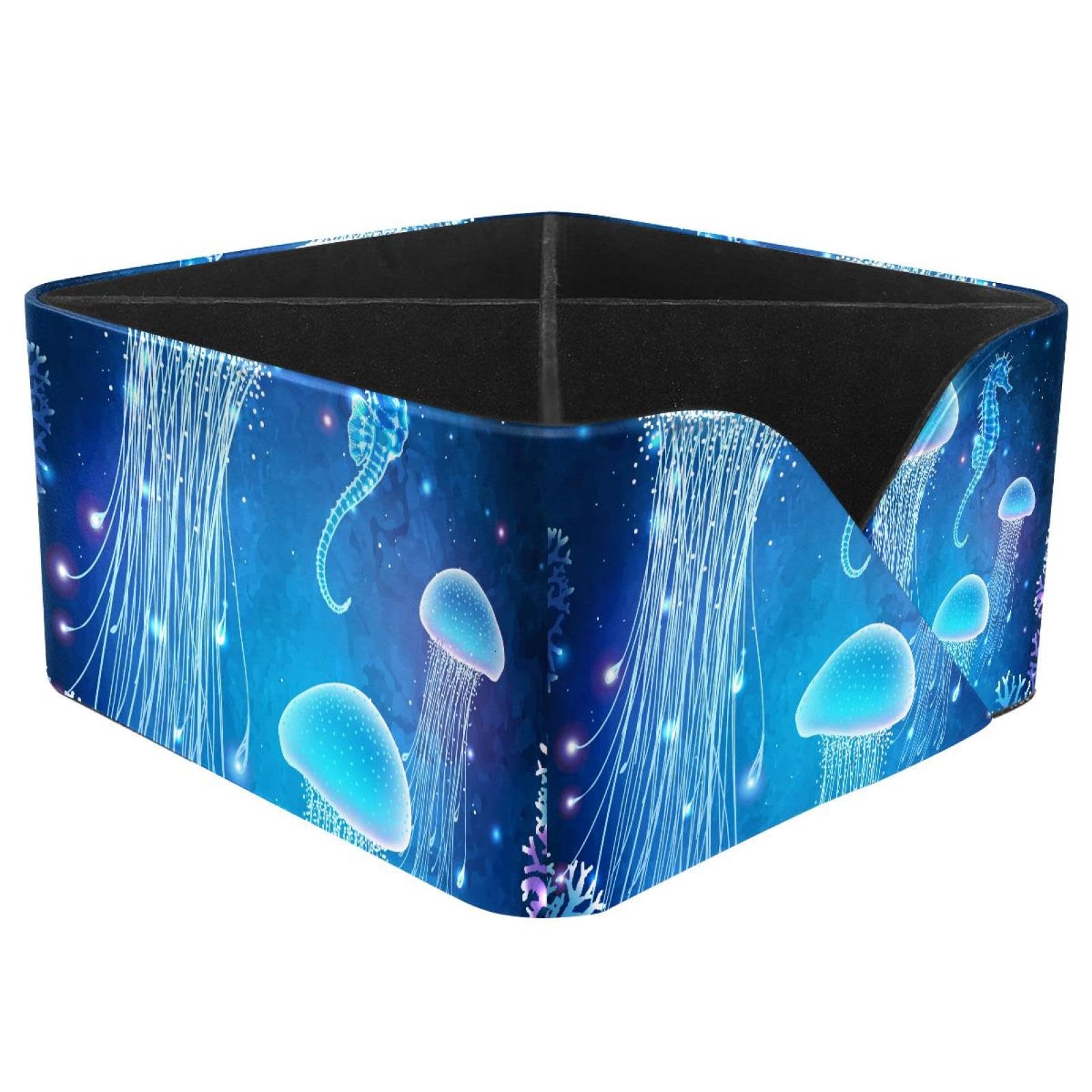 KengjuTesu Glowing Jellyfish Seahorse Desktop Organizer Pen Holder, Rectangular Pencil Cup for Office, Study and Makeup Stations