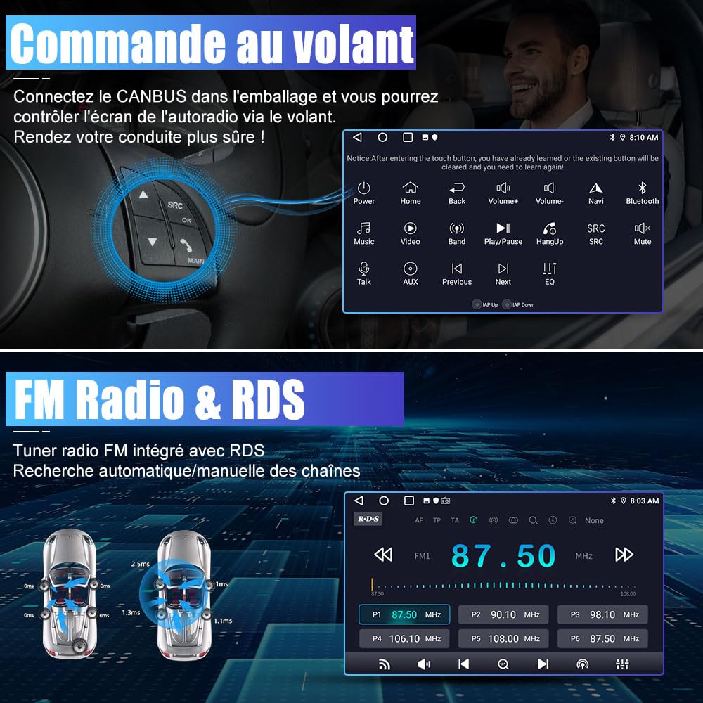 AWESAFE Autoradio Android 13 pour Peugeot 206/206cc (2002-2010), Écran Tactile 7 Pouces 2Go+32Go, CarPlay & Android Auto, GPS WiFi Bluetooth FM, Commandes au Volant, MirrorLink, Aide au Stationnement