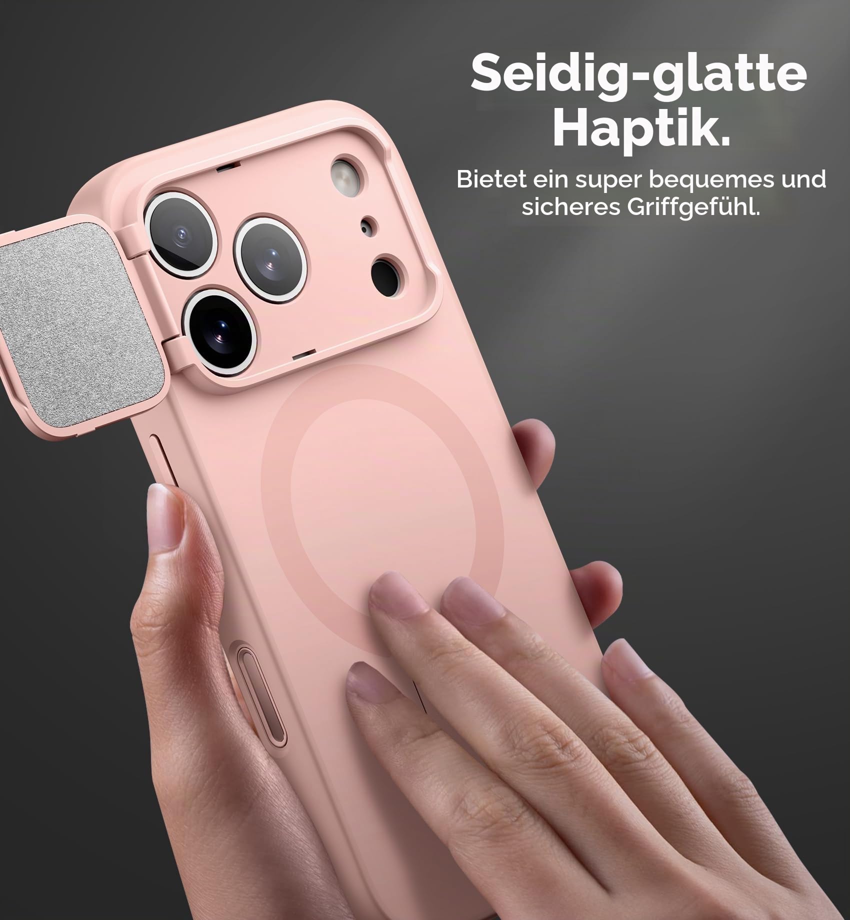 SURITCH Magnetisch hülle Kompatibel mit iPhone 17 Pro Max, Stoßfest Handyhülle Kratzfest Schutzhüllemit Kamera Steuertaste & Kameraabdeckung & verstellbarem Kickstand(Rosa)