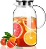 PARACITY Water Carafe 1.8 Litres Glass Carafe with Lid Hot and Cold Glass Carafe with Handles Easy to Clean Water Jug for Iced Tea Juice Lemonade Coffee and Milk