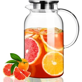 Paracy Water Carafe 1.8 L Glass Carafe with Silicone Base and Lid | 1.8 L glass carafe with lid, non-slip silicone base, heat