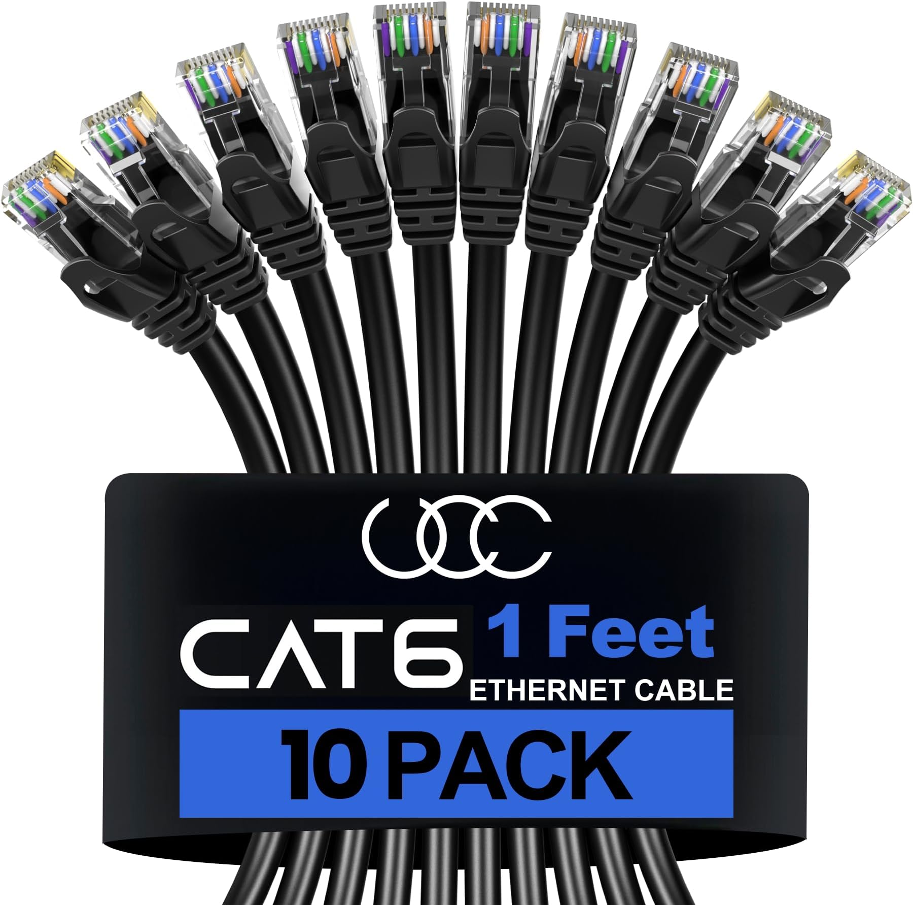 Ultra Clarity Cables Cat 6 Ethernet Cable 1 Feet (10 Pack), Cat6 Patch Cable, High Speed 10Gbps 500Mhz Ethernet Cable Network Cord, RJ45 LAN Internet Cable for Computer Modem Router PS4/5 Xbox -Black
