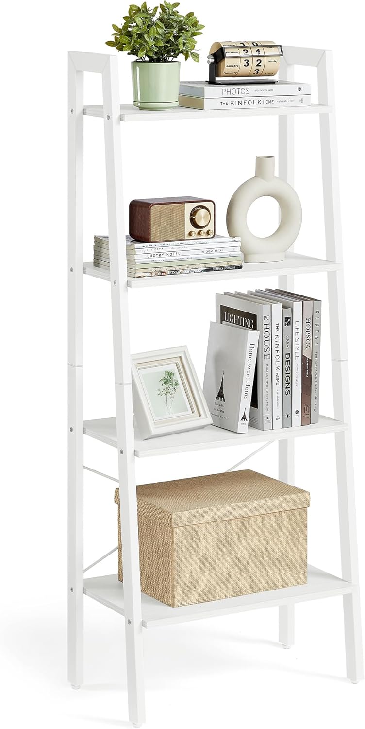 VASAGLE Ladder Shelf, 4-Tier Bookshelf, Storage Rack, Bookcase with Steel Frame, for Living Room, Home Office, Kitchen, Bedroom, Industrial Style, Maple White and Pearl White ULLS044W44 Maple White + Pearl White 13.4"D x 22"W x 54.1"H