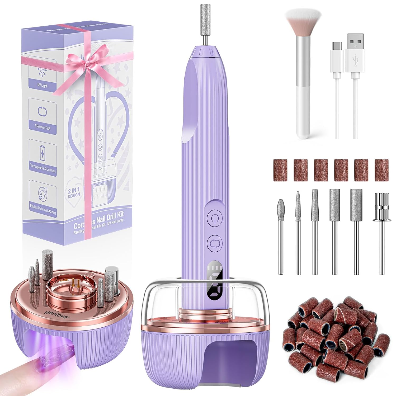 Nail Drill,Electric Nail File with Nail Lamp,Cordless Nail Filer for Acrylic Gel Nails,Professional Nail Drill Machine Polishing Tool Manicure Pedicure Kit Efile Nail Supplies for Home Salon (Purple) Nail Drill,Electric Nail File with Nail Lamp,Cordless Nail Filer for Acrylic Gel Nails,Professional Nail Drill Machine Polishing Tool Manicure Pedicure Kit Efile Nail Supplies for Home Salon (Purple)