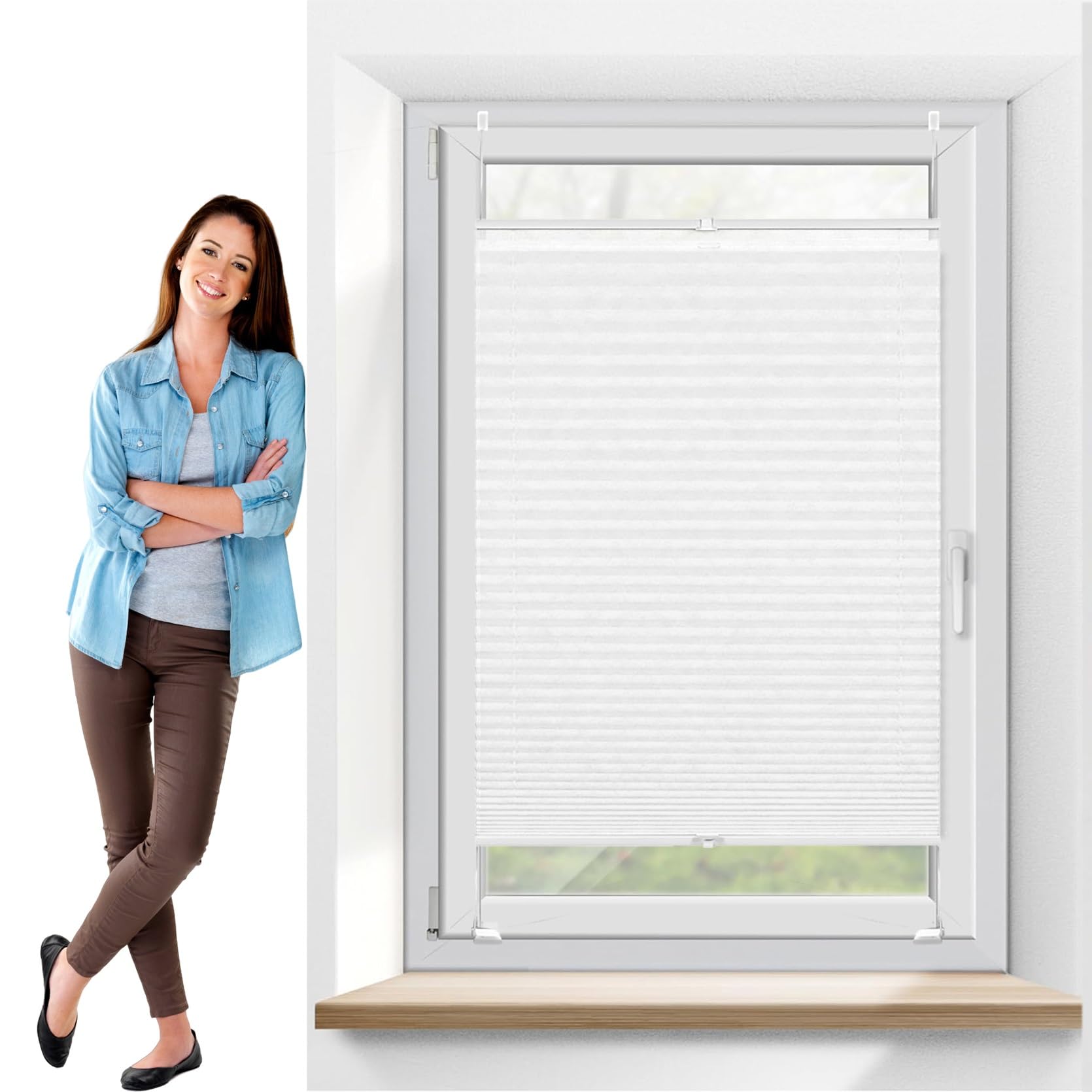 Store Plissé Isolation Thermique rideau plissé blanc sans perçage pour fenêtre