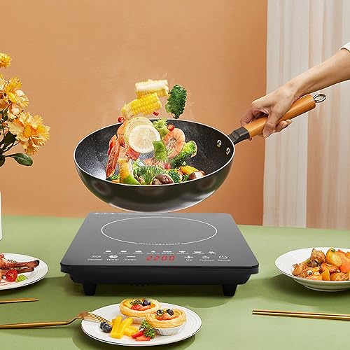 Miniatura 4 de Placa de cocción de inducción portátil de 750 W, quemador individual de 110 V con 8 niveles de potencia y temperatura, temporizador digital y