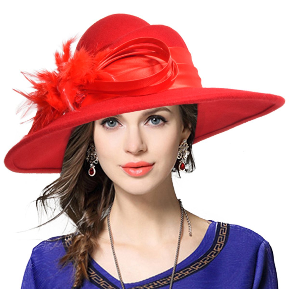 VECRY Ladies 100% Wool Felt Feather Cocktail British Formal Party Hat