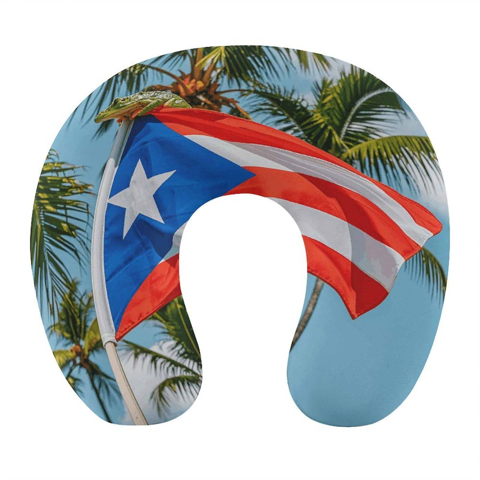 Btcowzrv Style Puerto Rico Flag Coqui Frog Palm U Shaped Neck Pillow Travel Pillows