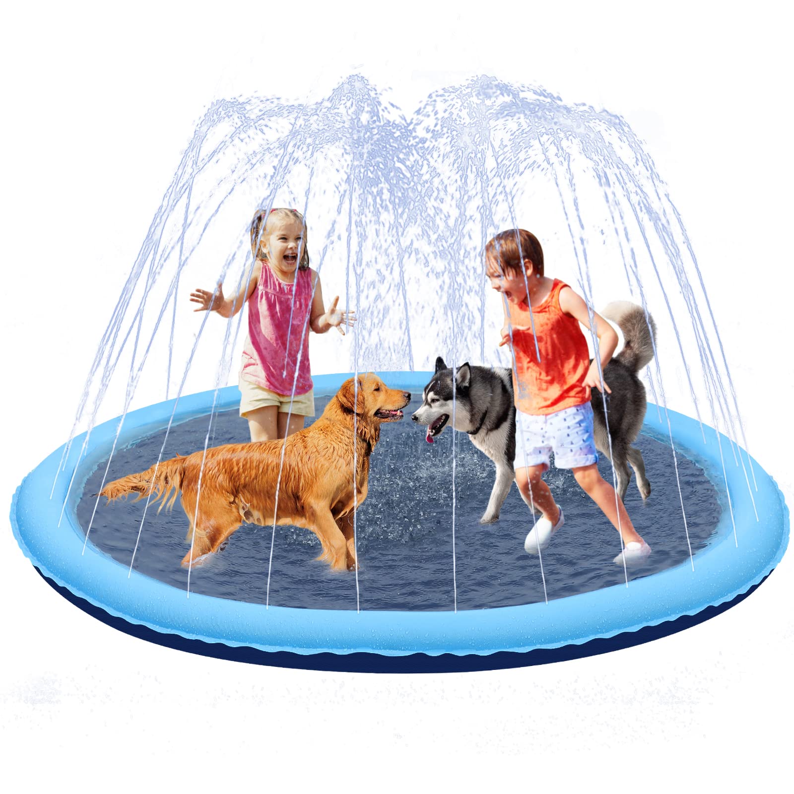 Splash Pad - Splash Pad for Dogs and Kids, Inflatable Water Summer Pool Toys, Outdoor Play Mat for Kids & Toddlers - Navy