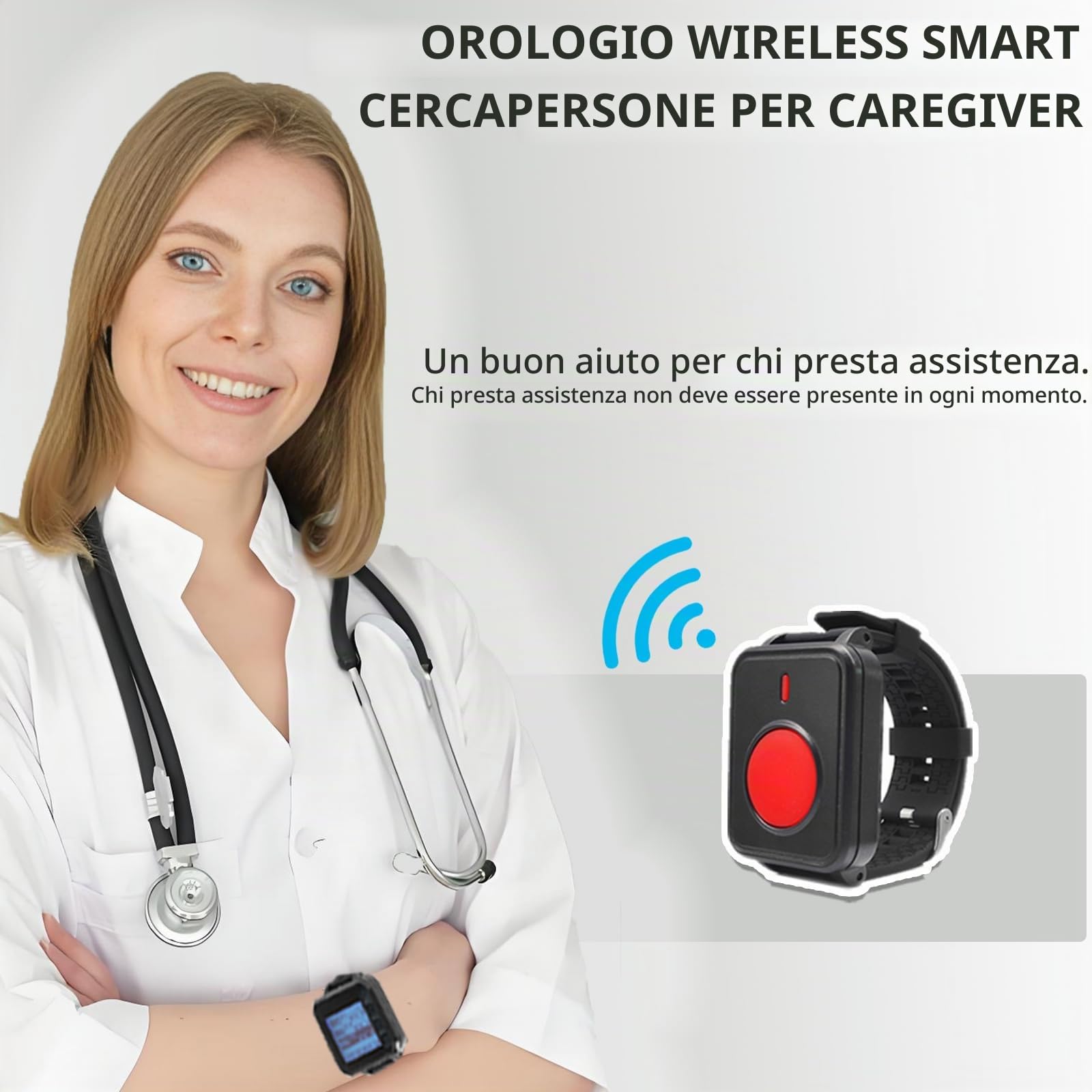 Pulsante Salvavita Anziani Senza Fili Pulsante Emergenza Cercapersone per Anziani Sistema Allarme per Monitoraggio Casa/Pazienti/Disabili con 1 Display Cicalino + 2 Polso Pulsanti