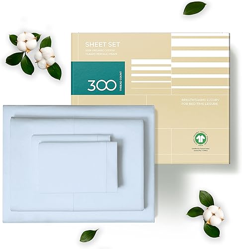 THREAD SPREAD Juego de sábanas de 4 piezas de 100 % algodón orgánico, tejido de percal fresco y fresco, suave, transpirable, ecológico, bolsillo