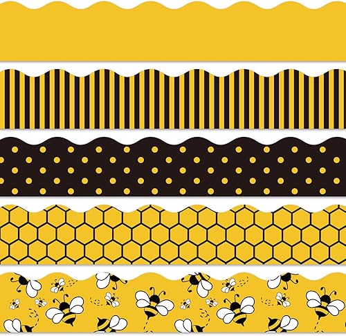 Whaline Tablón de anuncios de abeja de 69 pies, color amarillo y negro, diseño de abeja de caricatura, panal, borde festoneado para el Día Mundial