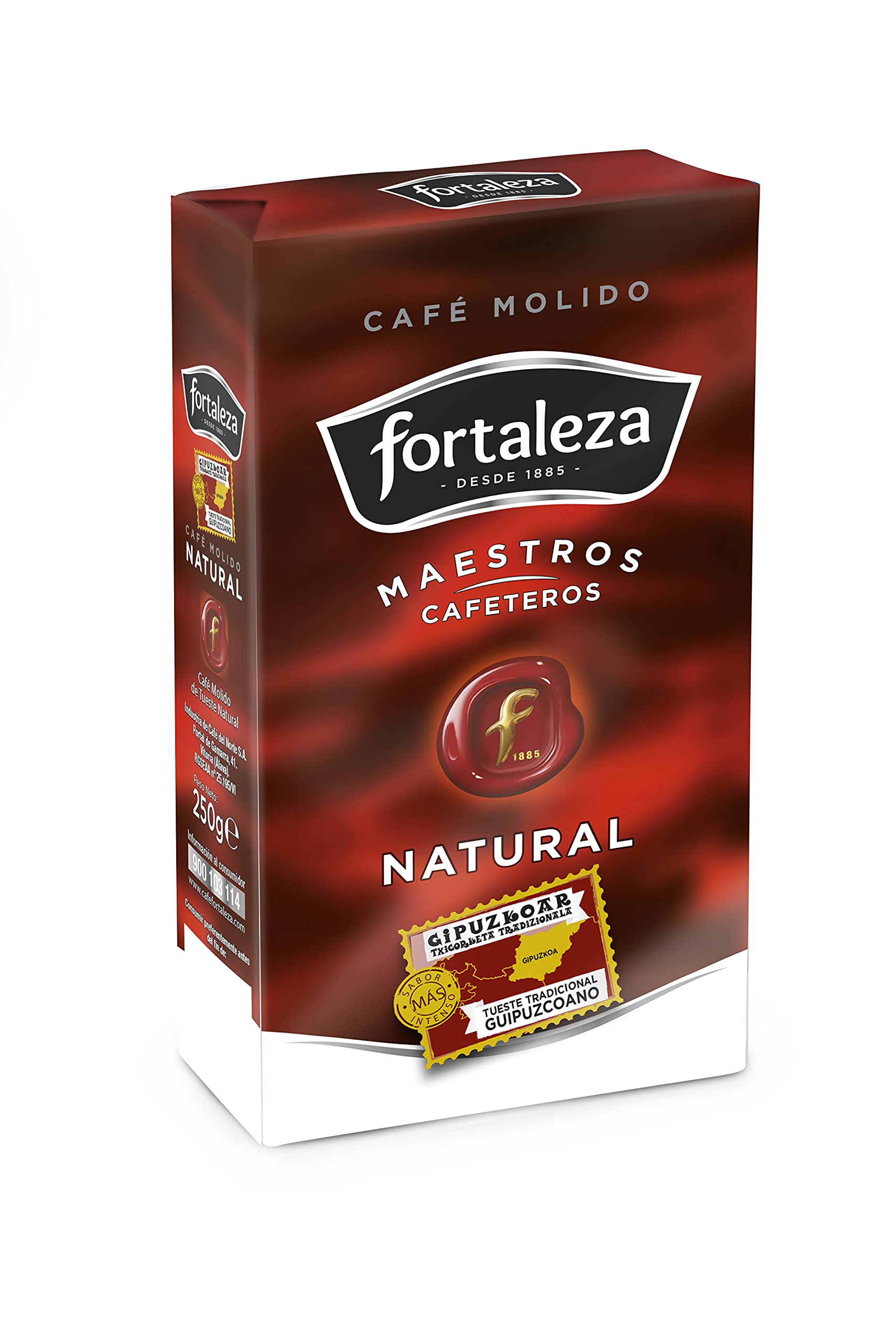 CAFÉ FORTALEZA Café Molido Natural Tueste Guipuzkoano 250g x 12 - Total 3 Kg - Café Intenso Arábica y Robusta con Sabor Pleno - Café Molido Filtro Émbolo Italiana con Gran Carácter y Aroma Profundo