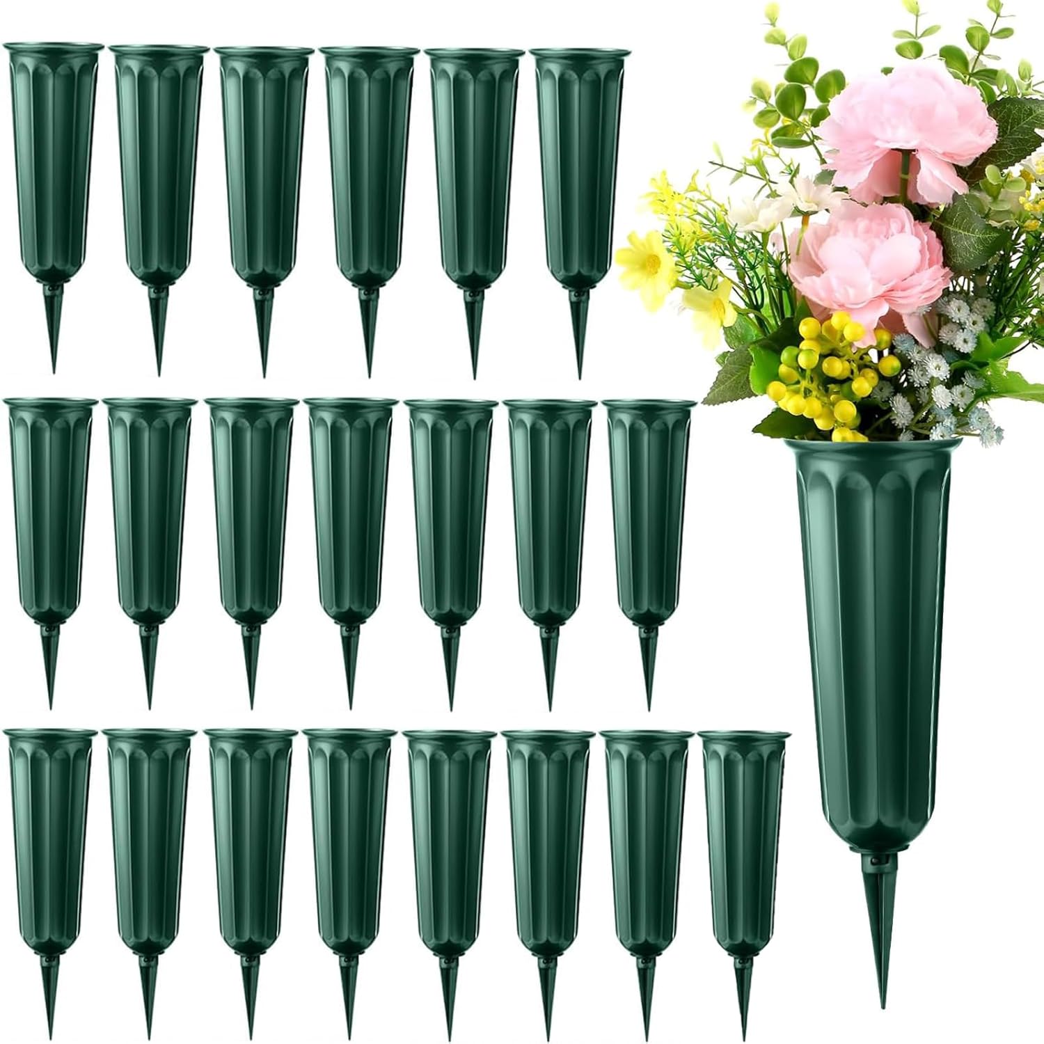 21 Pack Cemetery Vases for Grave Memorial Flower Vase Plastic Cemetery Vases with Spikes Flower Holder for Cemetery