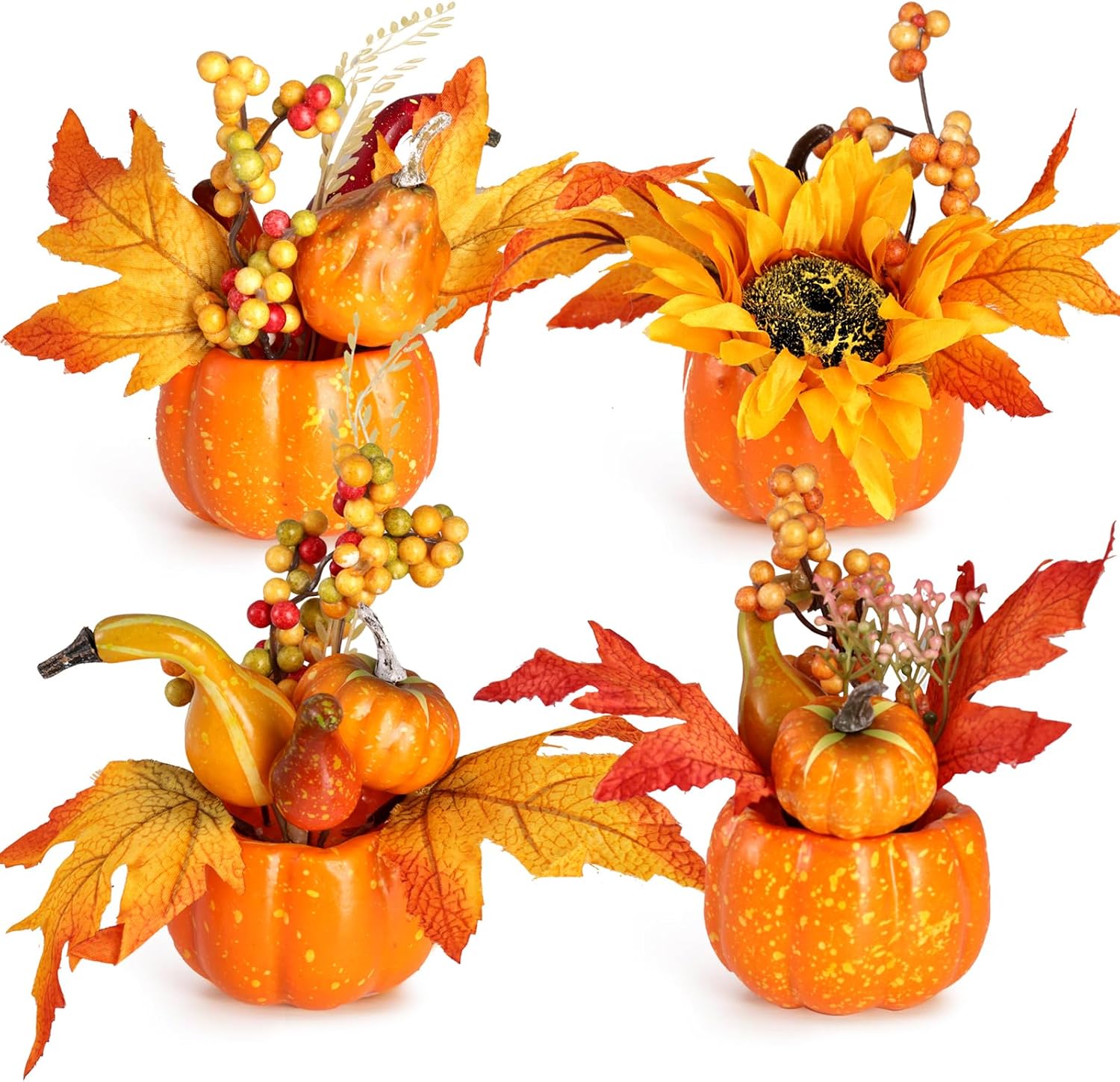 BigOtters 4 PCS Faux Pumpkins Decor, Fall Table Centerpieces for Home