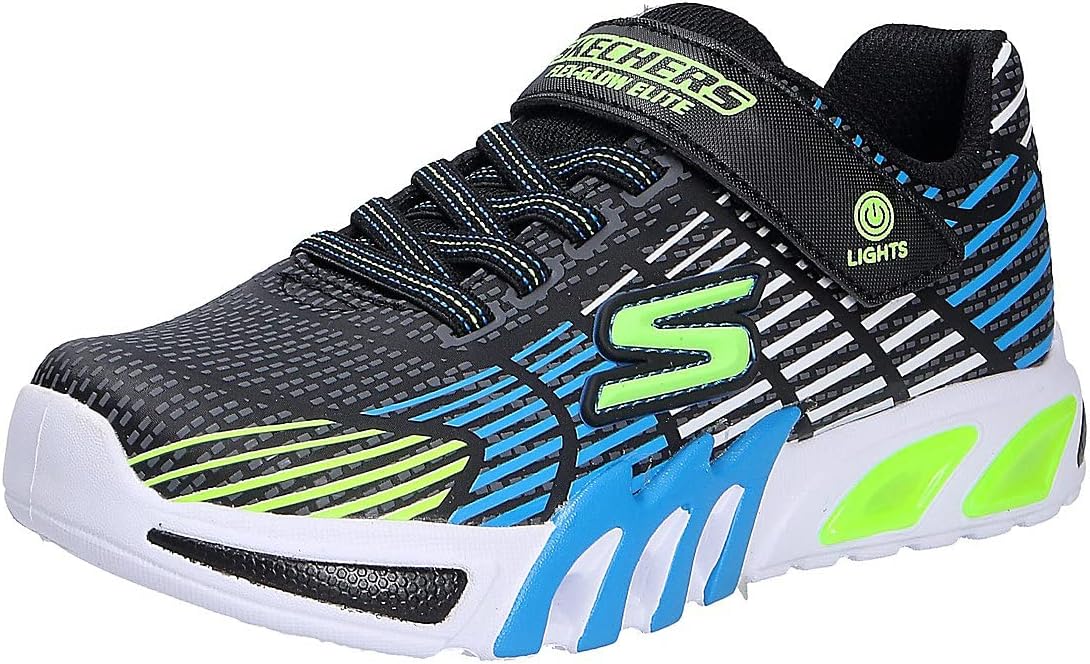 Skechers Boy's Flex-Glow Elite Sneaker, Black/Blue/Lime, 10 Toddler