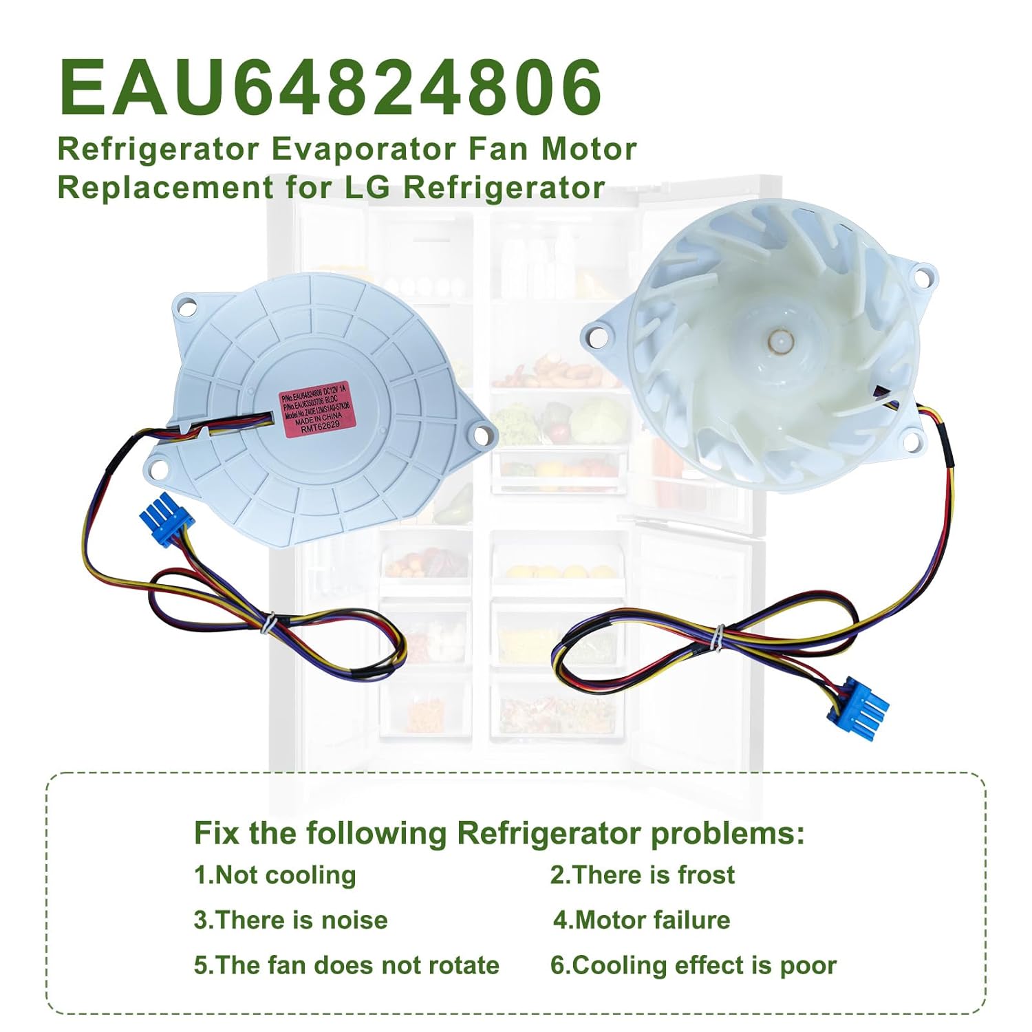Upgrade EAU64824806 Refrigerator Evaporator Fan Motor Replacement for LG Refrigerator, Refrigerator/Freezer Fan Motor Accessories,Replace EAU63503706 Z40E12MS1A0-57K06 DC12V 1A