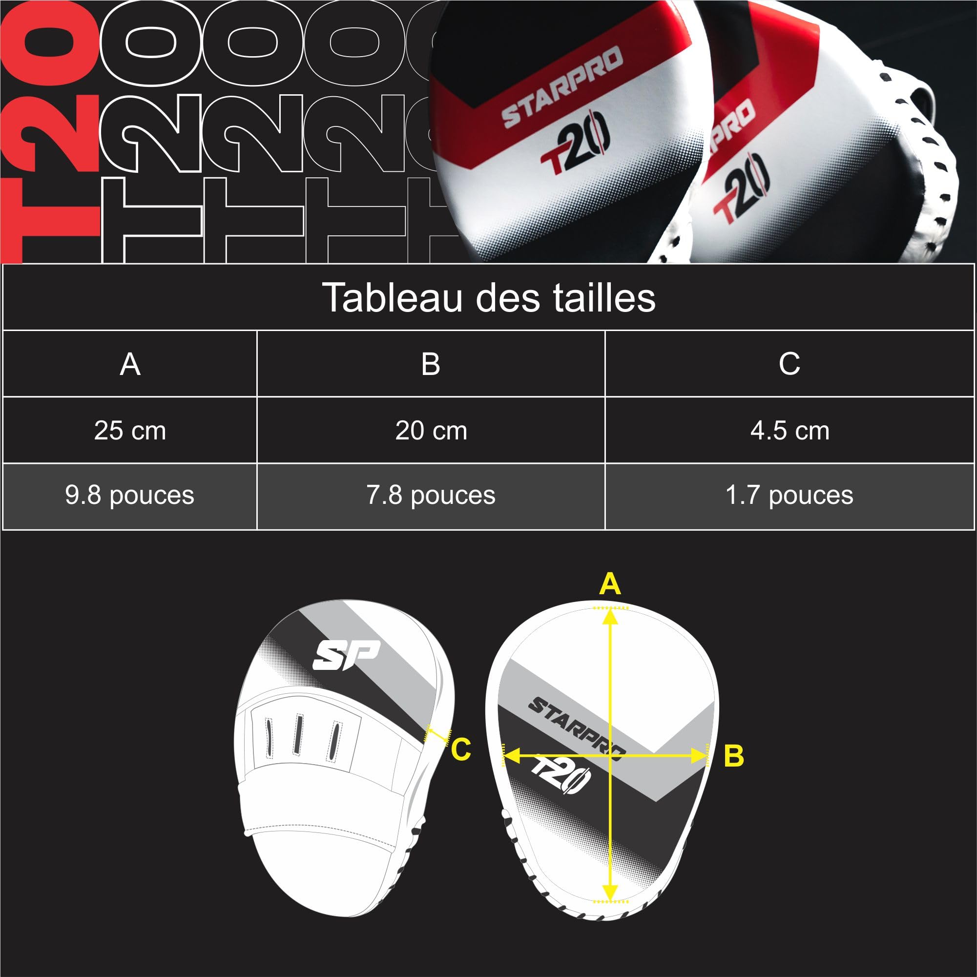 Starpro T20 Pattes d'ours Boxe Incurvé en Cuir PU pour Hook & Jab et Coaching en Boxe, MMA, Kickboxing, Arts Martiaux, Muay Thaï et Entraînement - Blanc Noir et Rose
