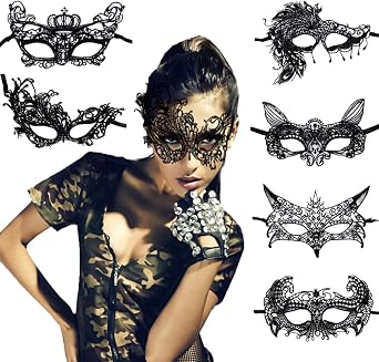 Lace Mask for Women 6 Pcs Masquerade Mask Sexy Costumes for Women, Venetian Style Eye Mask for Halloween CarnivalParty Costume Masquerade