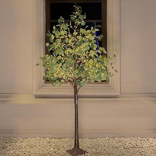 6ft Lighted Eucalyptus Tree with 300 Warm White LED Lights for Holiday Decor - Dimmable, UL Certified, Waterproof - Ideal for Indoor and Outdoor Decoration
