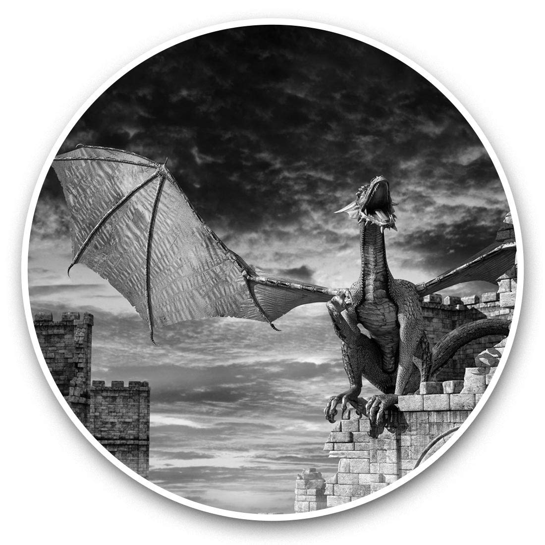 Destination Vinyl Ltd Bw Dragon Castle Fantasy Art 36030 Vinyl Stickers (Set Of 2) 30Cm Bw - Awesome Dragon Castle Fantasy Art 36030
