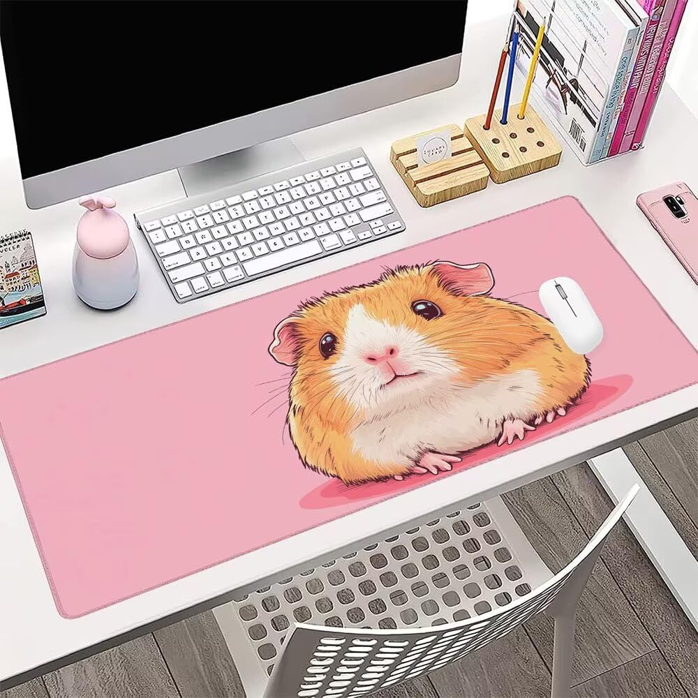 Różowa podkładka pod mysz XXL pod biurko do gier akcesoria do klawiatury podkładka pod mysz chomik rozszerzona duża mata do gier 1400 x 600 x 3 mm ochrona na biurko gumowa podstawa, przeszyte