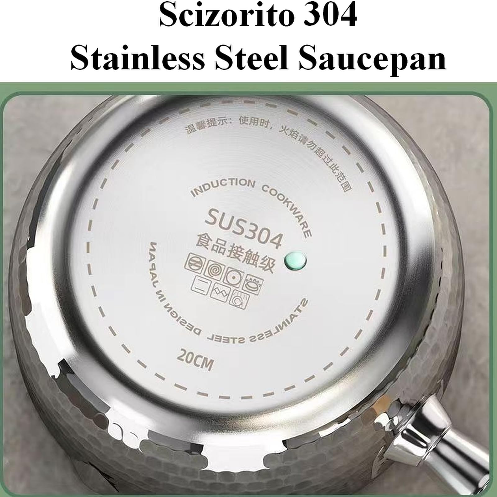 Scizorito Thickened 304 Stainless Steel Pot, Solid Wood Anti Scald Handle With Hook, Multifunctional Sauce Pot with Inverted Mouth, Milk Pot, Cooking Pot (1.7 Quarts)