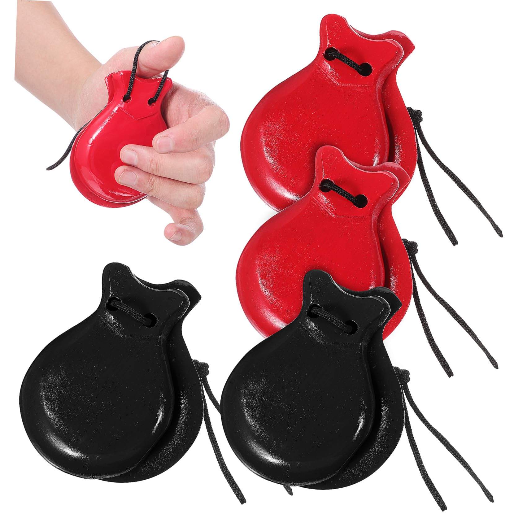 Nacchere Da Dito in Legno Per Bambini, Strumento Musicale Percussione Portatile Suono Nitido, Set 2 Paia Nero e Rosso Per Educazione Musicale e Gioco Educativo