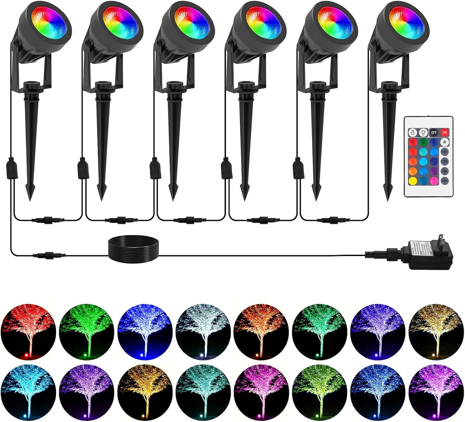 TSUNUS RGB Garden Spotlights Mains Powered, 6in1 16 RGB Colors 4