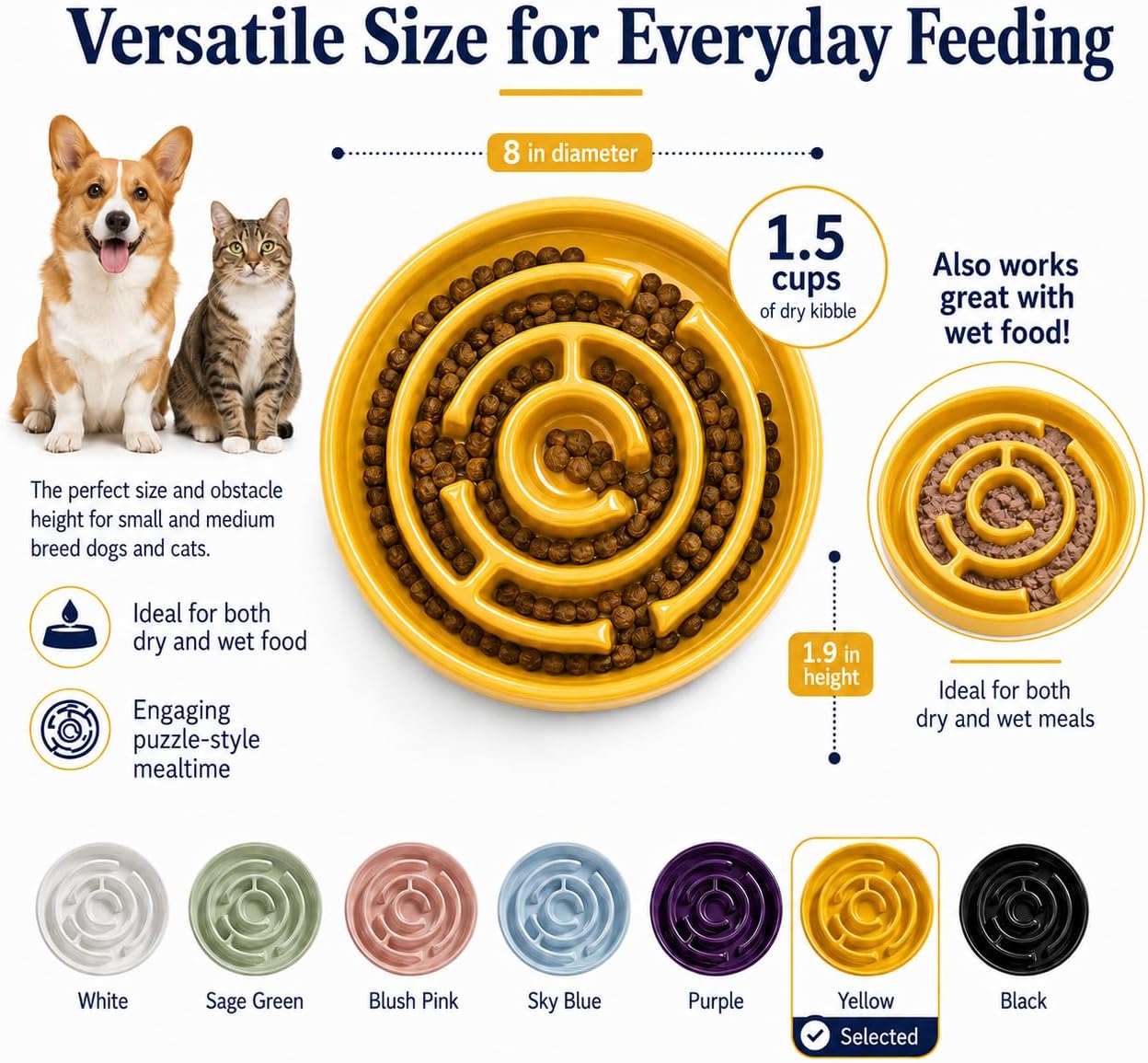 Ceramic Slow Feeder Dog Bowl, 1.5 Cup Puzzle Dish for Small Medium Dogs image 2