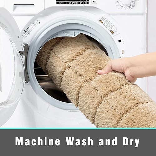 Miniatura 5 de HEBE Juego de 2 alfombras de baño antideslizantes beige para baño, tapete de baño de microfibra para ducha y inodoro en forma de U, lavable a