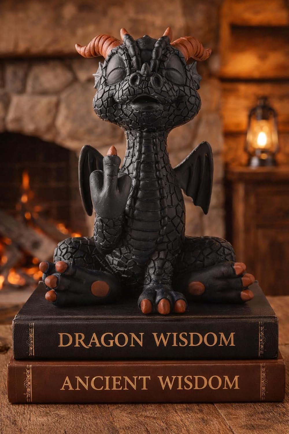 JFSM INC. 5" Black Dragon Raising Middle Finger Funny Figurine - Home Décor Gift