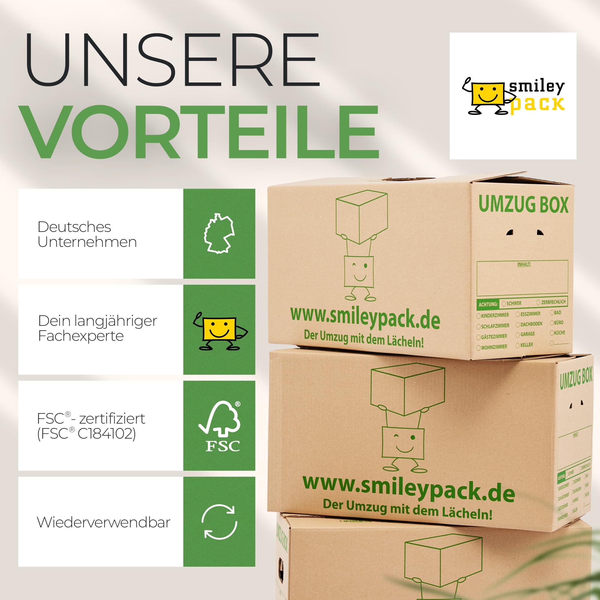 Smiley Pack PROFI Umzugskartons 620x300x330 mm 40kg Traglast Zweiwellig Robuster Umzugskarton groß Bücherkarton Archivbox Moving Boxes Verstärkte Griffe 20 Stück