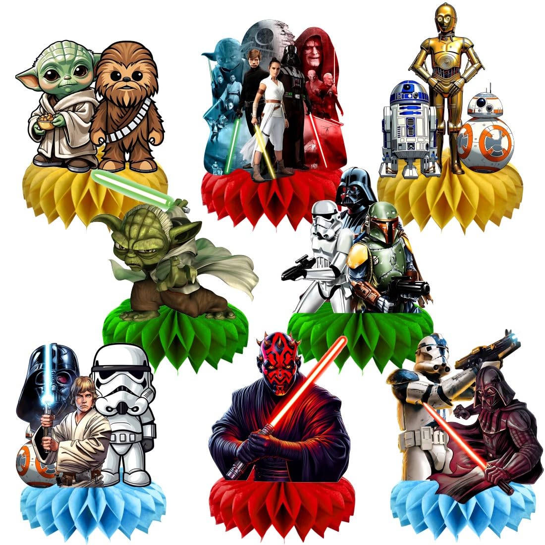 8Pcs Star of Wars Table Centerpiece Birthday Party Supplies Double Side Table Decorations for Star of Wars Themed Party Decorations